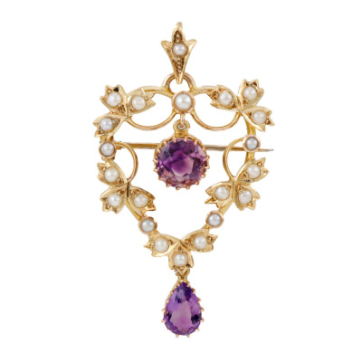 2.86ct Amethyst & Seed Pearl Brooch