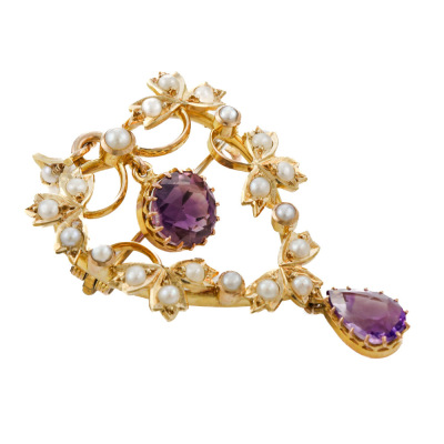 2.86ct Amethyst & Seed Pearl Brooch - 2