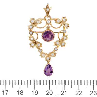 2.86ct Amethyst & Seed Pearl Brooch - 3