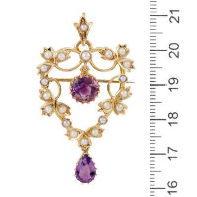 2.86ct Amethyst & Seed Pearl Brooch - 4