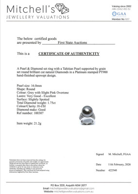 16.0mm Tahitian Pearl & Diamond Ring - 4
