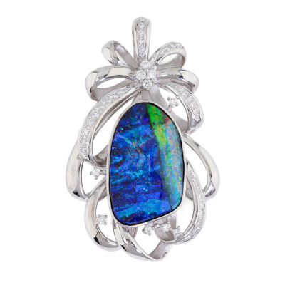 19.47ct Bouder Opal & Diamond Brooch
