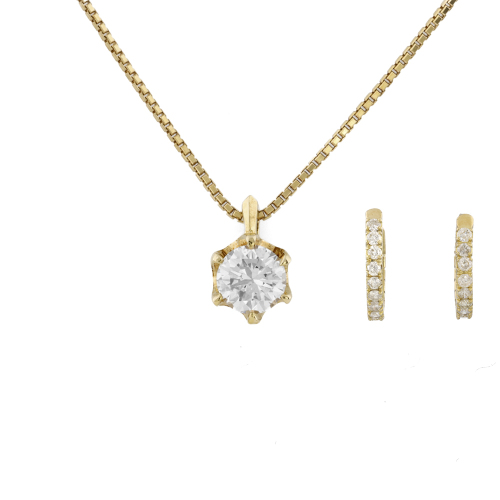Diamond Solitaire Pendant & Hoop Earrings
