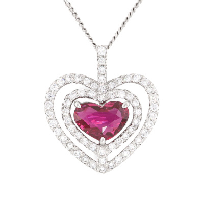 1.75ct Ruby & 0.69ct Diamond Heart Pendant