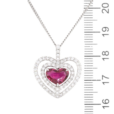 1.75ct Ruby & 0.69ct Diamond Heart Pendant - 3