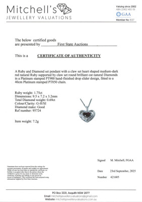 1.75ct Ruby & 0.69ct Diamond Heart Pendant - 4