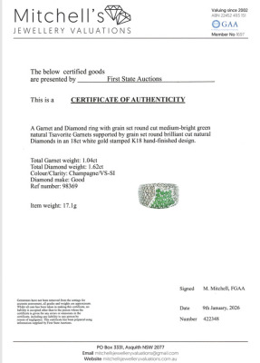 1.04ct Tsavorite Garnet & 1.62ct Diamond Ring - 4