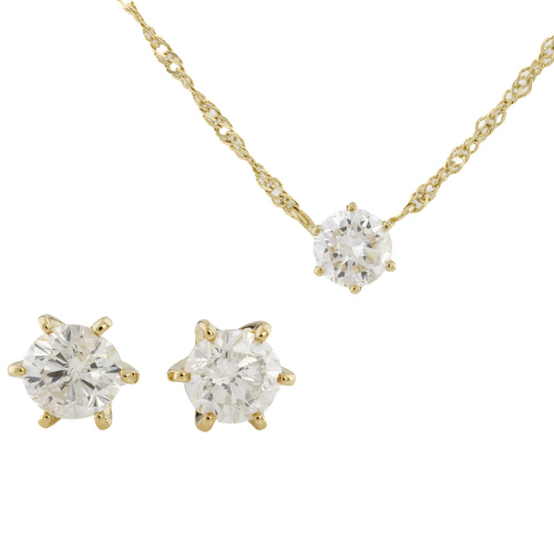 Diamond Solitaire Pendant & Diamond Studs Set