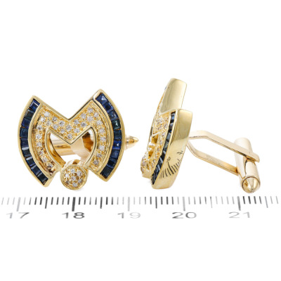 1.44ct Sapphire & Diamond Cufflinks, 18ct Gold 16.7g - 2