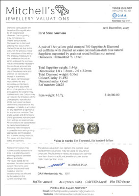 1.44ct Sapphire & Diamond Cufflinks, 18ct Gold 16.7g - 4