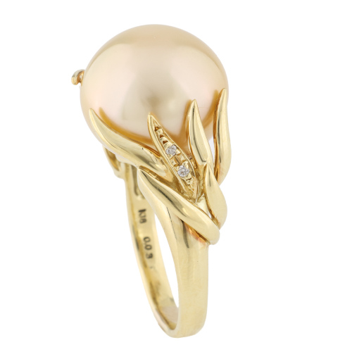 14.9mm Golden South Sea Pearl & Diamond Ring