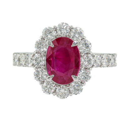 1.37ct Burmese Ruby & Diamond Ring GIA