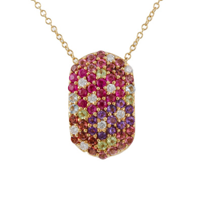 Multicolour Gemstone & Diamond Pendant & Earrings Set - 2