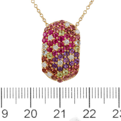 Multicolour Gemstone & Diamond Pendant & Earrings Set - 4