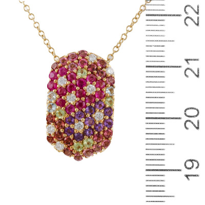Multicolour Gemstone & Diamond Pendant & Earrings Set - 6