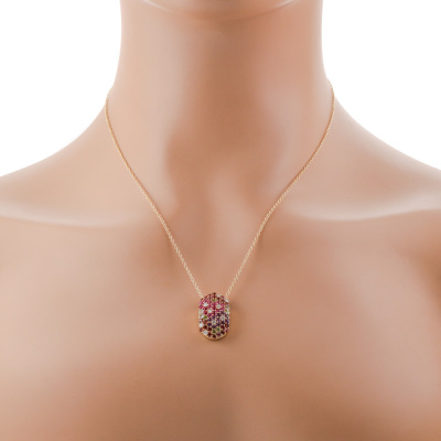 Multicolour Gemstone & Diamond Pendant & Earrings Set - 8