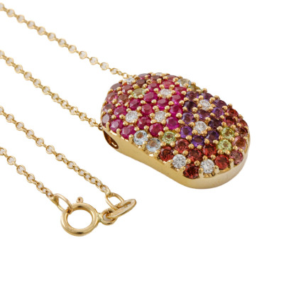 Multicolour Gemstone & Diamond Pendant & Earrings Set - 9