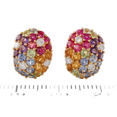 Multicolour Gemstone & Diamond Pendant & Earrings Set - 11