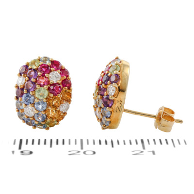 Multicolour Gemstone & Diamond Pendant & Earrings Set - 12