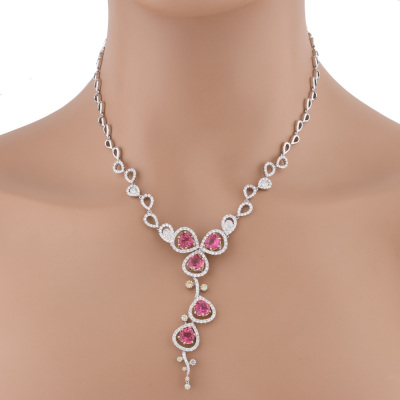 5.52ct Pink Tourmaline & Diamond Necklace