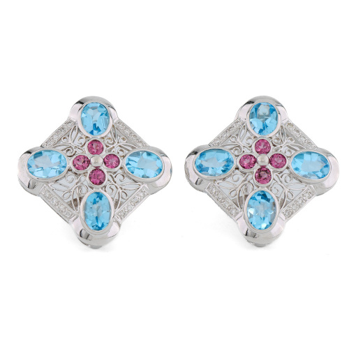 7.42ct Topaz, Garnet & Diamond Gold Earrings