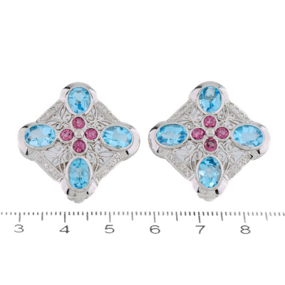 7.42ct Topaz, Garnet & Diamond Gold Earrings - 2