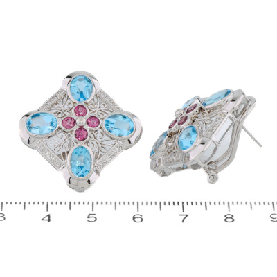 7.42ct Topaz, Garnet & Diamond Gold Earrings - 3