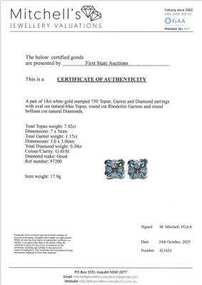 7.42ct Topaz, Garnet & Diamond Gold Earrings - 4