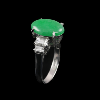 6.05ct Jadeite Jade & 1.15ct Diamond Ring - 6
