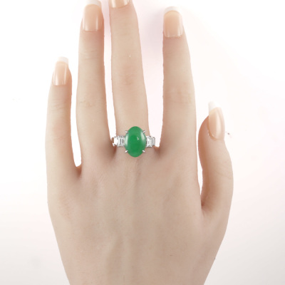 6.05ct Jadeite Jade & 1.15ct Diamond Ring - 7
