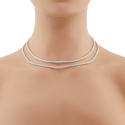 13.47ct Diamond 2 Row Tennis Necklace, 14ct Gold