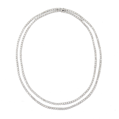 13.47ct Diamond 2 Row Tennis Necklace, 14ct Gold - 2