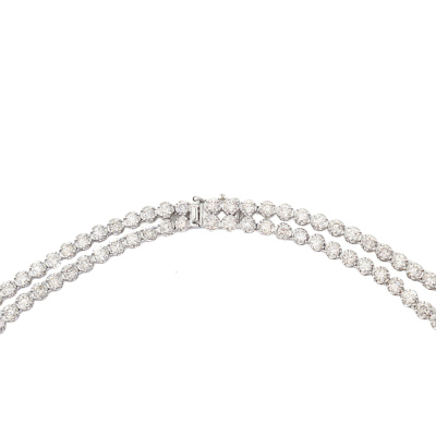 13.47ct Diamond 2 Row Tennis Necklace, 14ct Gold - 5