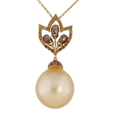Autore Golden South Sea Pearl, Sapphire & Diamond Necklace