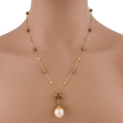 Autore Golden South Sea Pearl, Sapphire & Diamond Necklace - 7