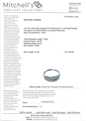 5.60ct Diamond Bangle 18ct gold 34.9g - 4