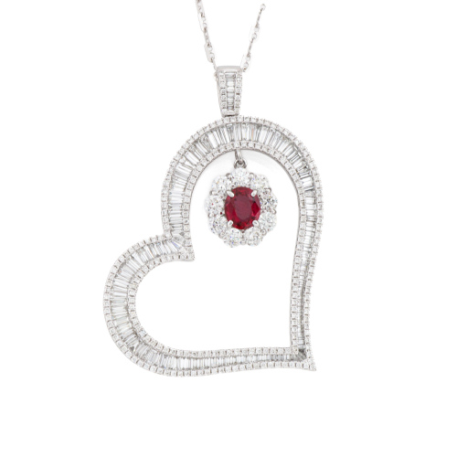 1.04ct Madagascan Unheated Ruby & 6.05ct Diamond Pendant GIA
