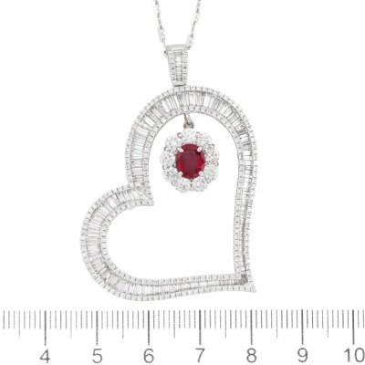 1.04ct Madagascan Unheated Ruby & 6.05ct Diamond Pendant GIA - 2