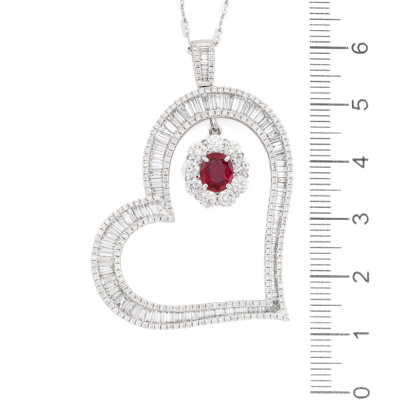 1.04ct Madagascan Unheated Ruby & 6.05ct Diamond Pendant GIA - 3