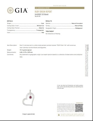 1.04ct Madagascan Unheated Ruby & 6.05ct Diamond Pendant GIA - 4