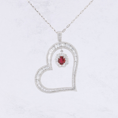 1.04ct Madagascan Unheated Ruby & 6.05ct Diamond Pendant GIA - 9