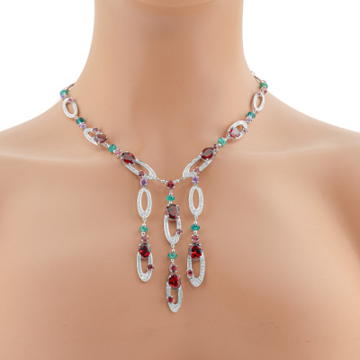 Garnet, Emerald, Tourmaline & Diamond Necklace