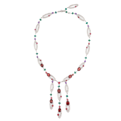 Garnet, Emerald, Tourmaline & Diamond Necklace - 2