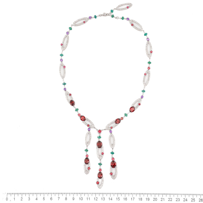 Garnet, Emerald, Tourmaline & Diamond Necklace - 5