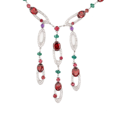 Garnet, Emerald, Tourmaline & Diamond Necklace - 6