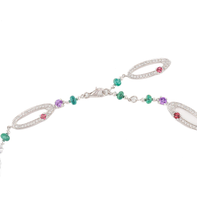 Garnet, Emerald, Tourmaline & Diamond Necklace - 7