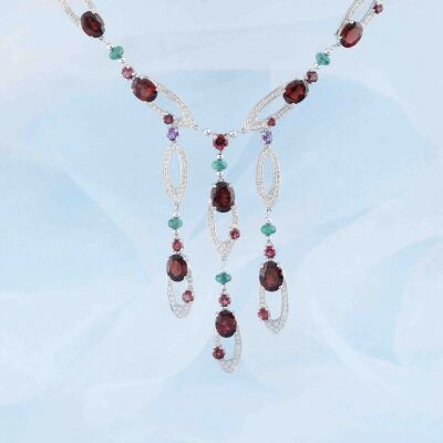 Garnet, Emerald, Tourmaline & Diamond Necklace - 8