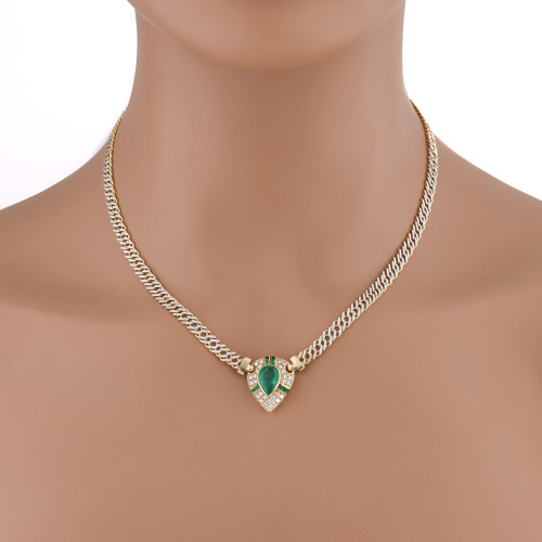 2.10ct Emerald Diamond Necklace, 18ct 20.9G