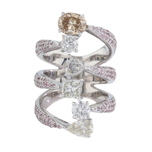 4.38ct White, Champagne & Pink Diamond Ring