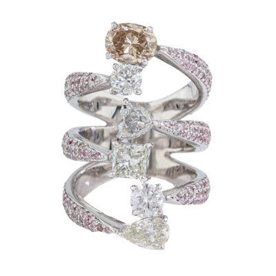 4.38ct White, Champagne & Pink Diamond Ring
